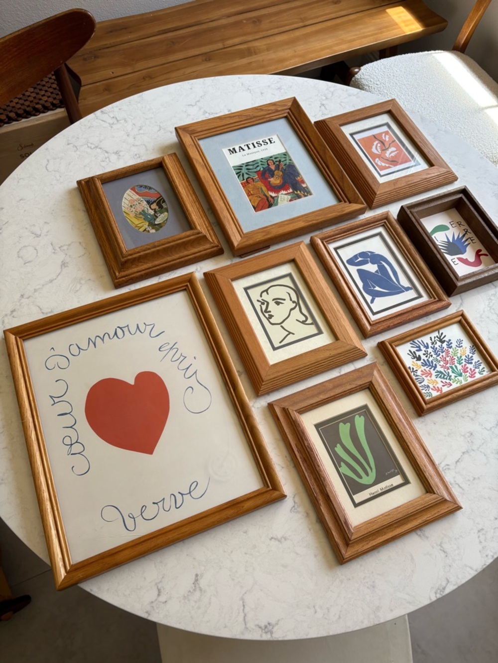Set of 9 Wooden Picture Frames Henri Matisse Colorful Art Prints - Brown Frames